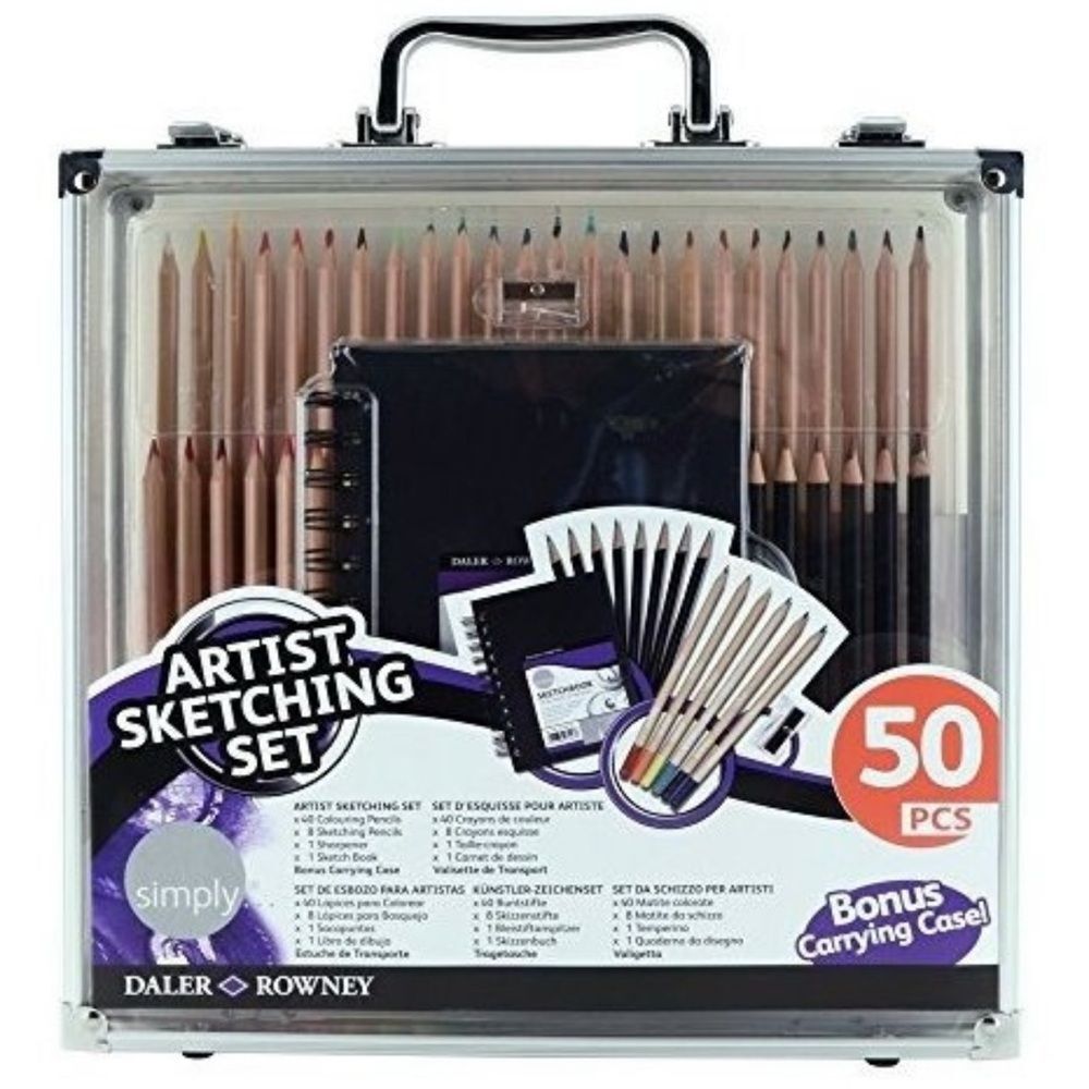 NWT Daler-Rowney Simply Artist Sketching Set 50-Piece with Carrying Case